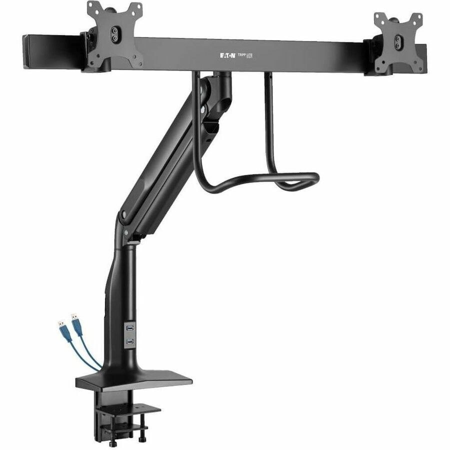 Eaton Tripp Lite Series Safe-IT Precision-Placement Dual-Display Desk Clamp or Grommet with Antimicrobial Tape for 17" to 35" Displays, USB Ports