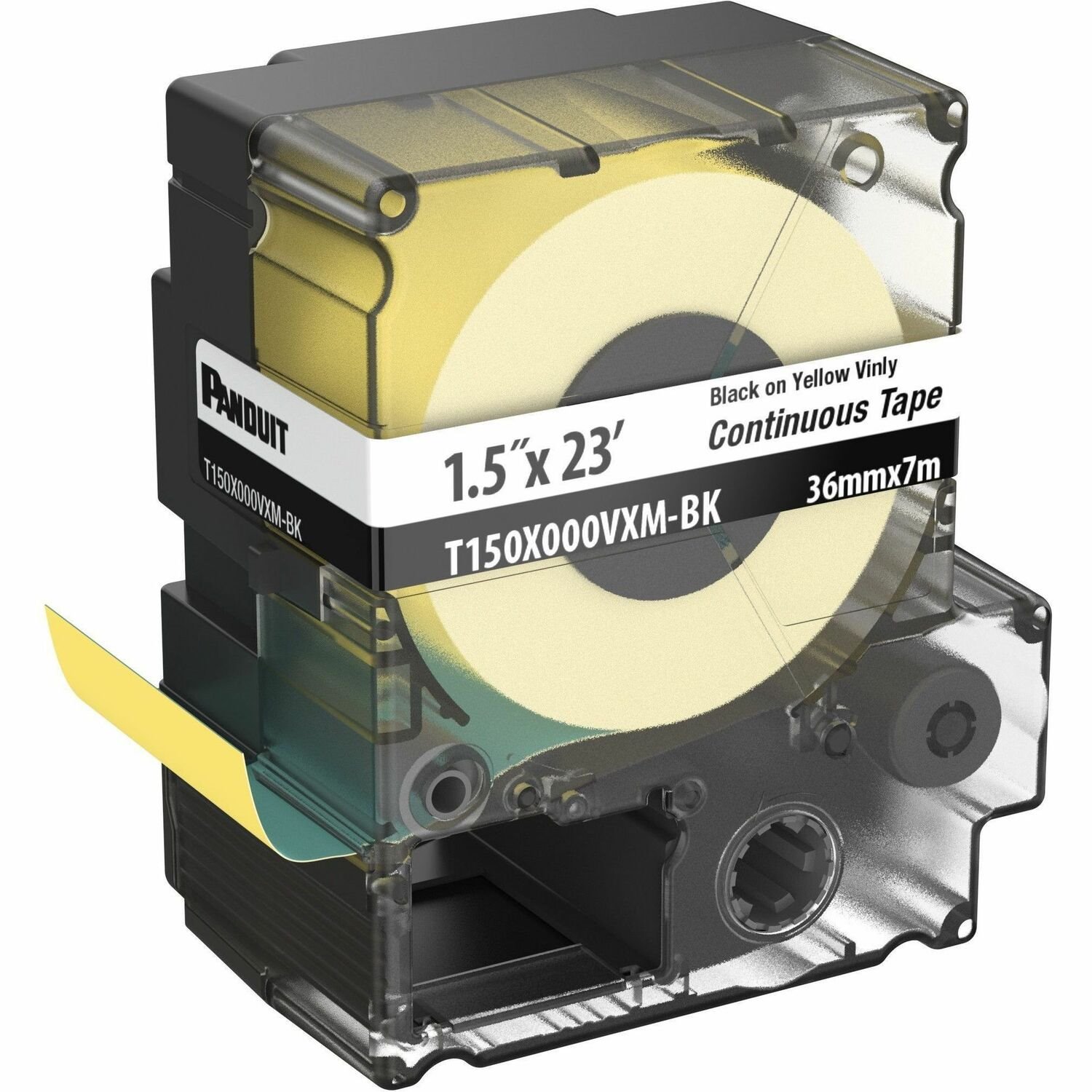 Panduit PXE&trade; T150X000VXM-BK MP Printer Cont. Tape, Safety & ID, Vinyl, Blk/Ylw, 1.5" W