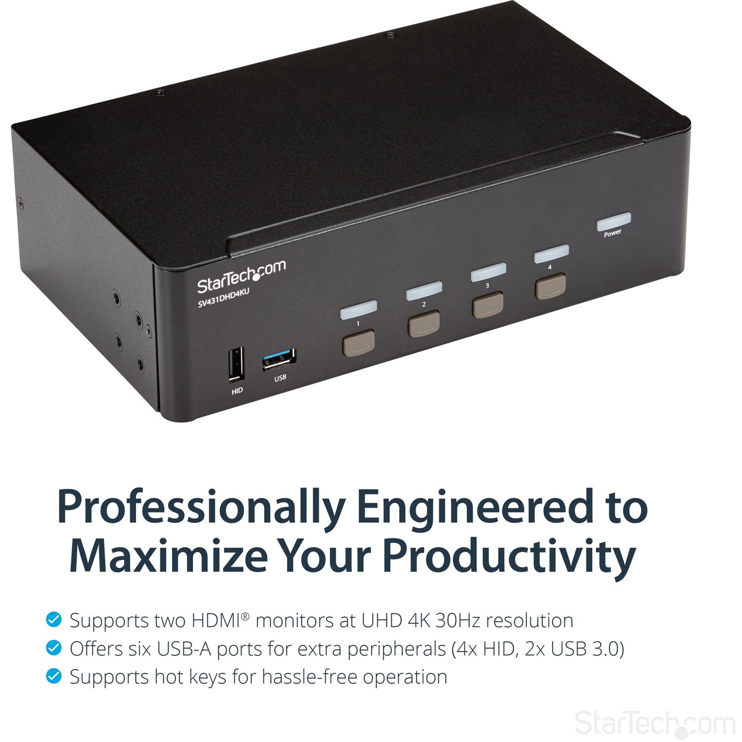 4 Port USB HDMI KVM Switch with Audio - 4K 30Hz Dual Monitor 2 YR