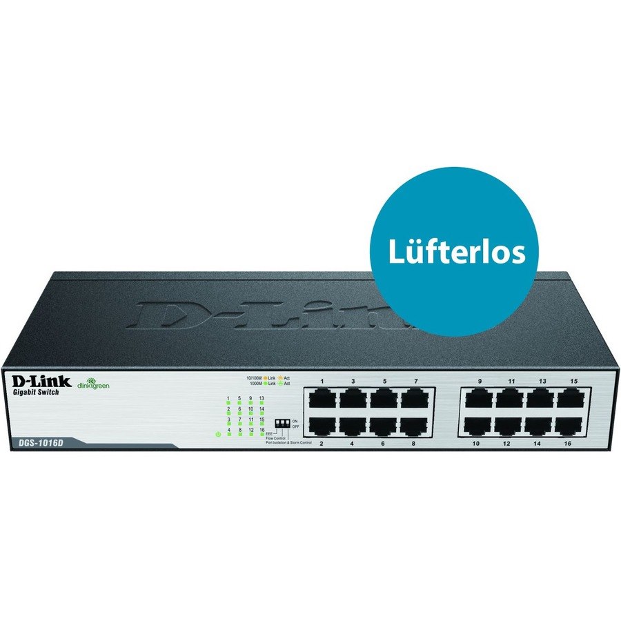 D-Link DGS-1016D 16 Ports Ethernet Switch - Gigabit Ethernet - 10Base-T, 10/100/1000Base-T