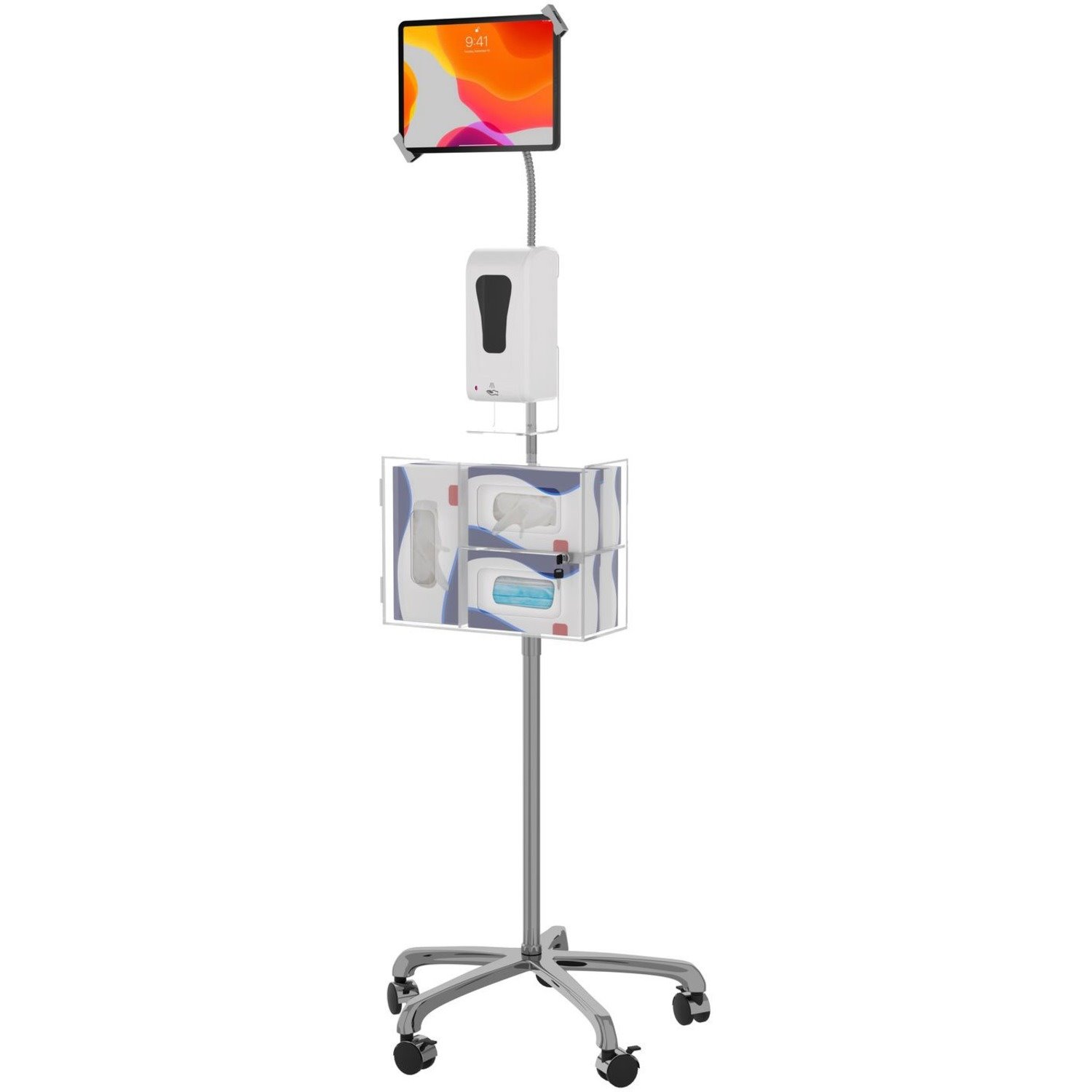 CTA Digital CTA Security Gooseneck Stand w/ Sanitizer Dispenser for Most 7-13" Tablets