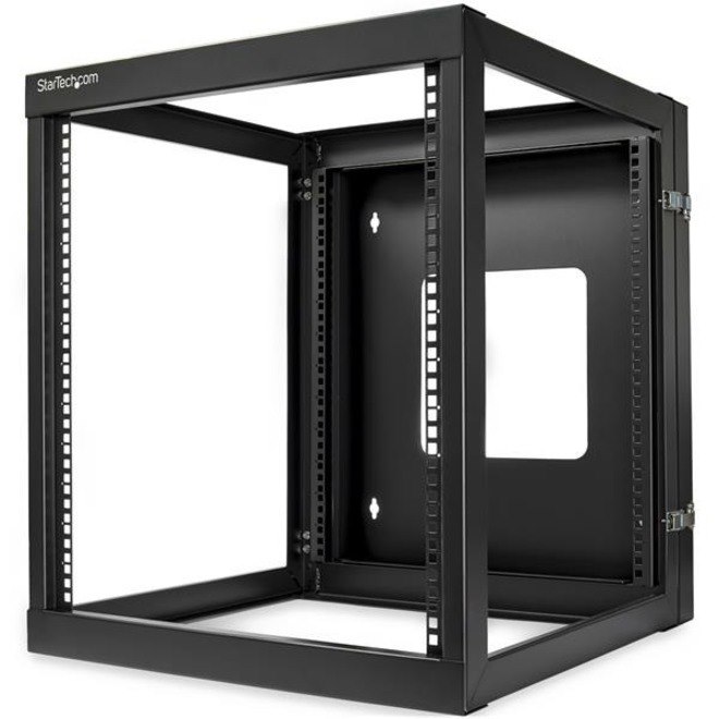 StarTech.com 4-Post 12U Hinged Wall-Mount Network Rack, 19" Open Frame Server Rack, Wall Mount Data Rack for IT Computer Equipment, TAA~