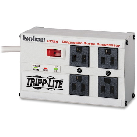 Eaton Tripp Lite Series Isobar 4-Outlet Surge Protector, 6 ft. Cord with Right-Angle Plug, 3330 Joules, Diagnostic LEDs, Metal Housing