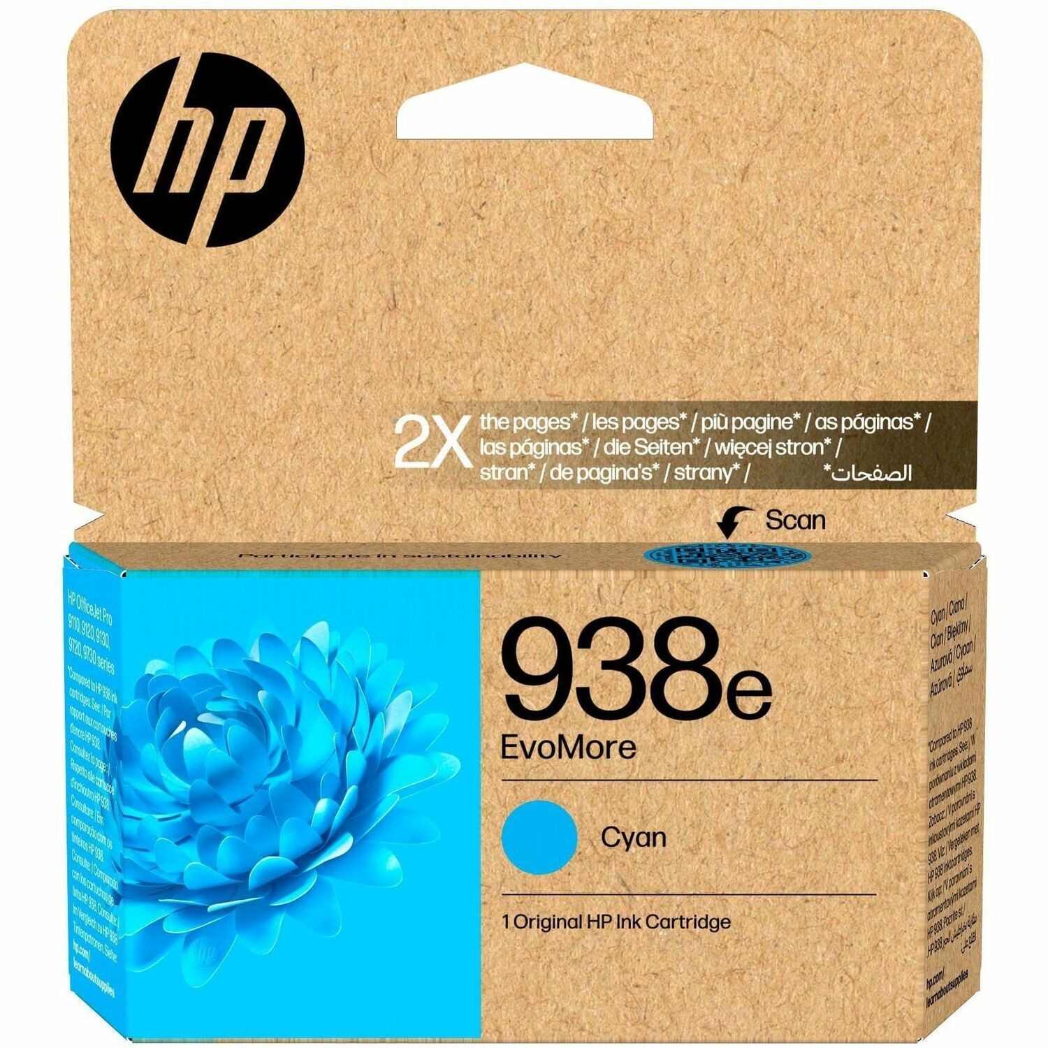 HP EvoMore 938e Original High Yield Inkjet Ink Cartridge - Cyan - 1 Pack