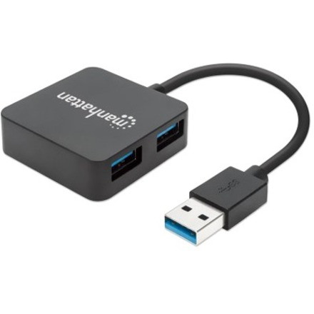 Manhattan USB-A 4-Port Hub, 4x USB-A Ports, 5 Gbps (USB 3.2 Gen1 aka USB 3.0), Bus Power, ST4300MINU3B, Fast charging x1 Port up to 0.9A or x4 Ports with power jack (not included), SuperSpeed USB, Black, Three Year Warranty, Blister