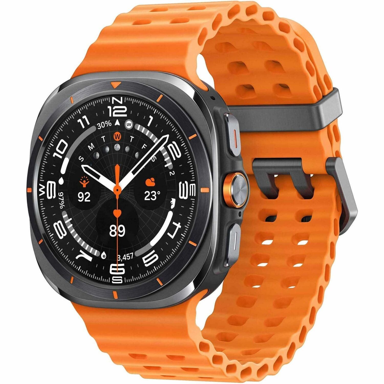 Samsung Galaxy Watch Ultra SM-L705F Smartwatch - 47,40 mm Case Height - 47,10 mm Case Width - Titanium grijs Body Color - Oranje Band Color - Draadloos LAN - 4G - LTE