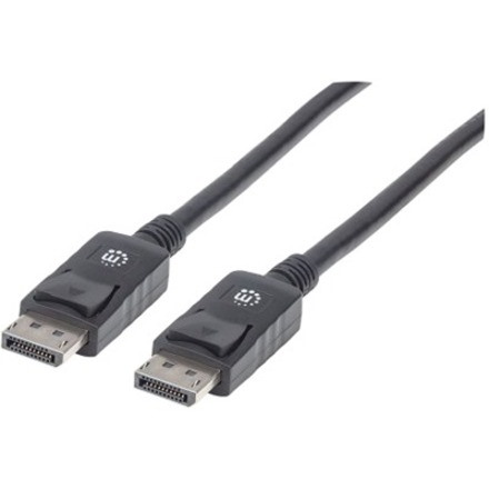 Manhattan DisplayPort 1.2 Cable, 4K@60hz, 3m, Male to Male, DISPL3M, With Latches, Fully Shielded, Black, Lifetime Warranty, Polybag