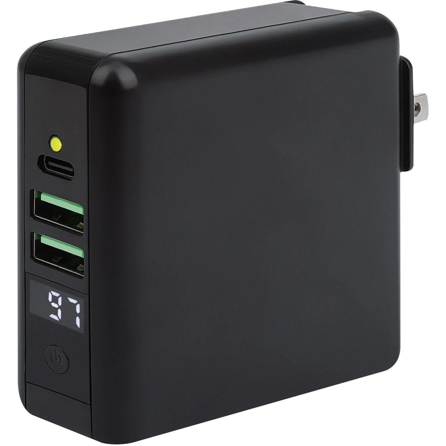Manhattan 4-in-1 Travel Wall Charger and Powerbank 8,000 mAh, USA/UK/Euro 2-pin Plugs, Output: 1x USB-C, 2x USB-A ports and Wireless Charging Pad (5W), Black, One Year Warranty, Box