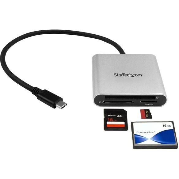 StarTech.com USB 3.0 Flash Memory Multi-Card Reader / Writer with USB-C - SD microSD and CompactFlash Card Reader w/ Integrated USB-C Cable