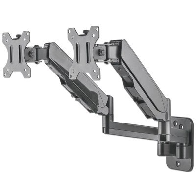 TV & Monitor Mount, Wall, Full Motion (Gas Spring), 2 screens, Screen Sizes: 17-32" , Black, Dual Screen, VESA 75x75 to 100x100mm, Max 8kg (each), Tilt & Swivel with 3 Pivots, Lifetime Warranty