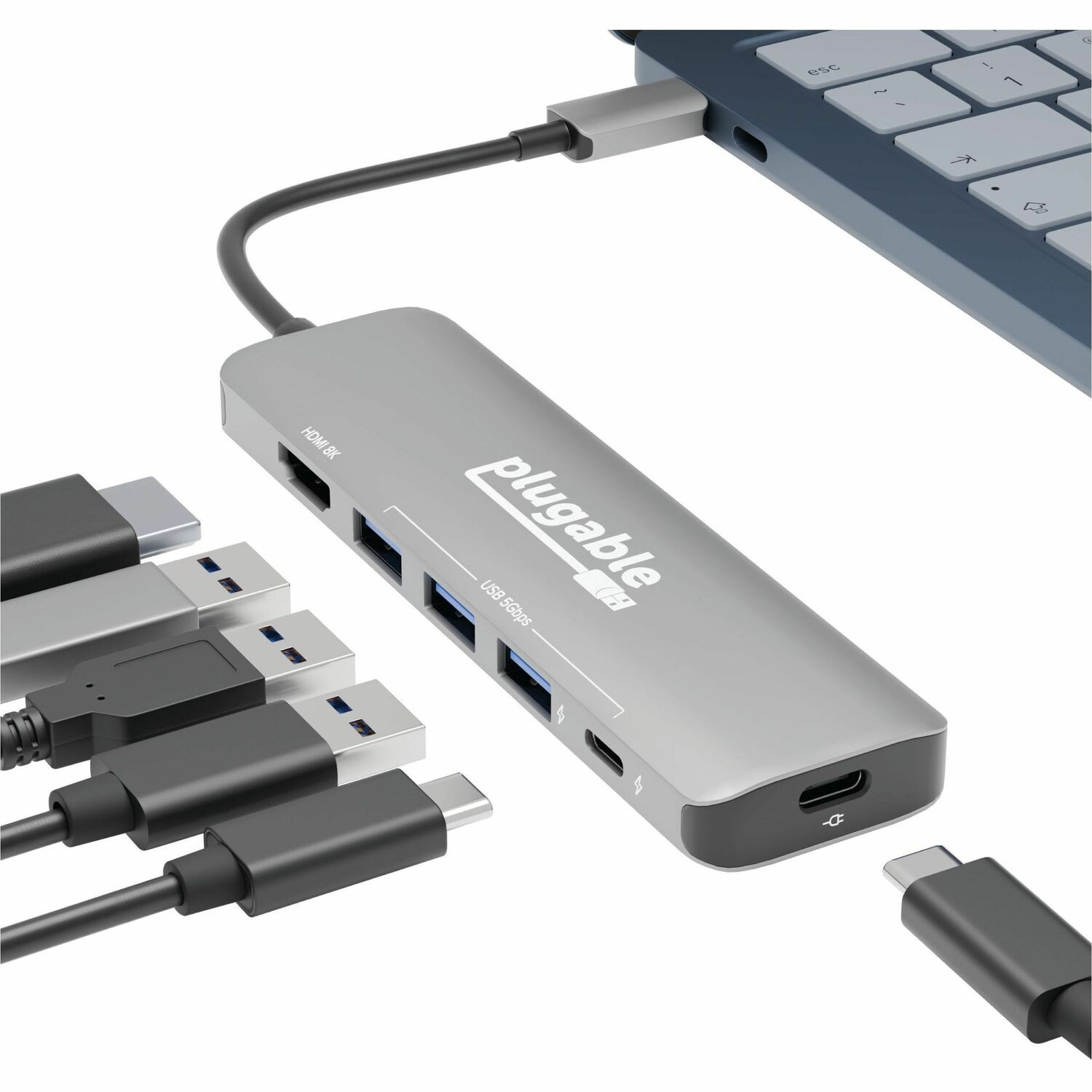 Plugable 6-in-1 USB-C Hub, 4K 144Hz / 8K HDMI, 3 USB-A, USB-C 5Gbps, 100W PD