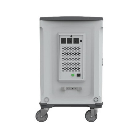 Rocstor Volt® C32 Charging Cart with Intelligent Power Charging - Up to 32 Device Intelligent Power Charging Cart for Notebooks, Chromebook®, MacBook®, and Macbook® Pro- 3 Slide-out shelves - Push Handle - 4 Heavy Duty 5" Casters - Steel Construction- 30" Width x 25.1" Depth x 40.7" Height - Silver - 5 Year Full Warranty - For up to 32 Devices MACBOOK®/CHROMEBOOK®/ NOTEBOOK UP TO 15.6"