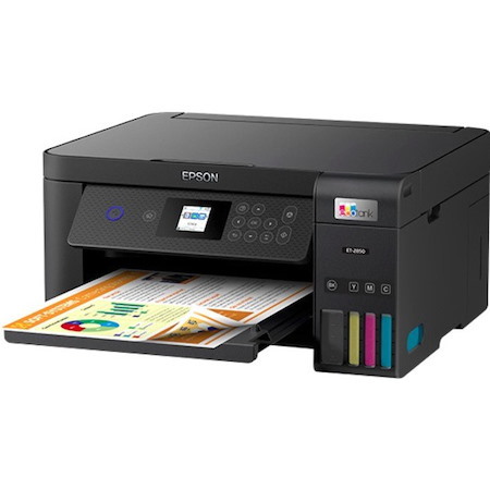 Epson EcoTank ET-2850 Inkjet Multifunction Printer-Color-Copier/Scanner-4800x1200 dpi Print-Automatic Duplex Print-120 sheets Input-1200 dpi Optical Scan-Wireless LAN-Apple AirPrint-Android Printing-Mopria-Epson Remote Print