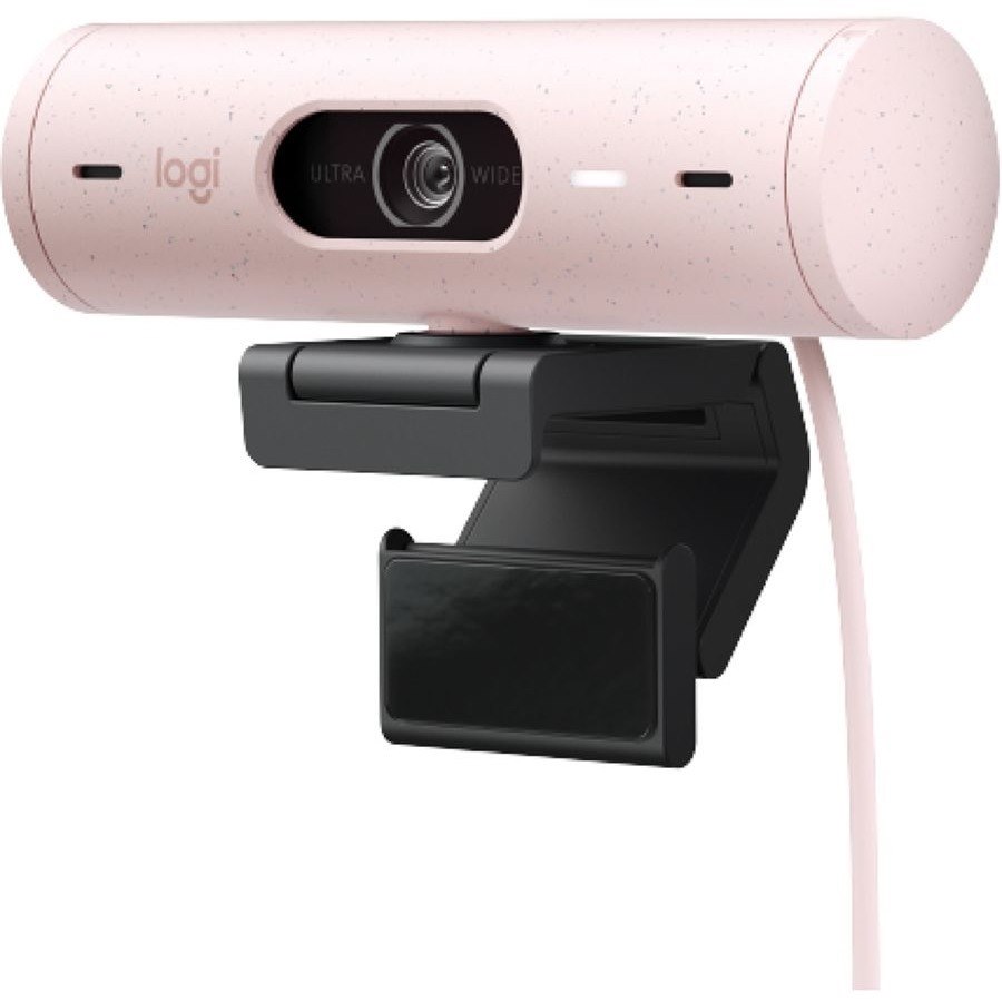 Logitech Brio 500 Full HD webcam, auto framing, noise-reducing mics, privacy shutter, streaming & video calling, Rose