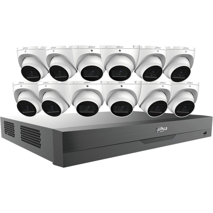 Dahua C865E124A HDCVI Security System, 13-Piece, Includes (12) A51BJ02 Turret Cameras (1)X82B3A4 4K 16-Channel Analytics+ DVR