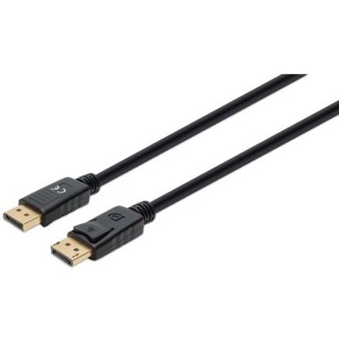 Manhattan DisplayPort 1.4 Cable, 8K@60hz, 1m, PVC Cable, Male to Male, DP14MM1M, With Latches, Fully Shielded, Black, Lifetime Warranty, Polybag