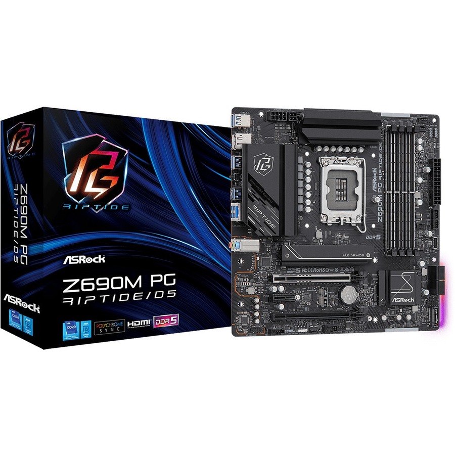 ASRock Z690M PG Riptide/D5 Desktop Motherboard - Intel Z690 Chipset - Socket LGA-1700 - Intel Optane Memory Ready - Micro ATX