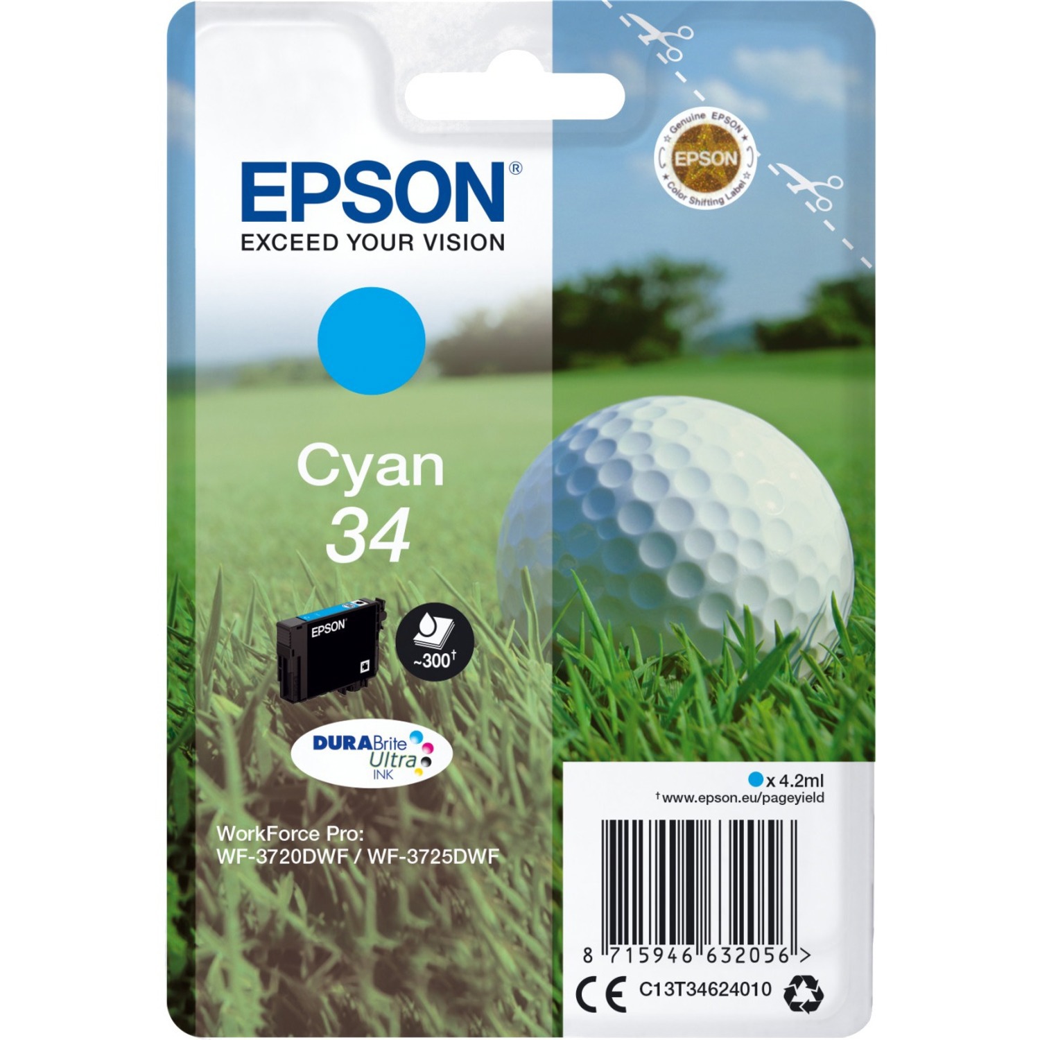 Epson DURABrite Ultra 34 Original Inkjet Ink Cartridge - Cyan - 1 / Pack