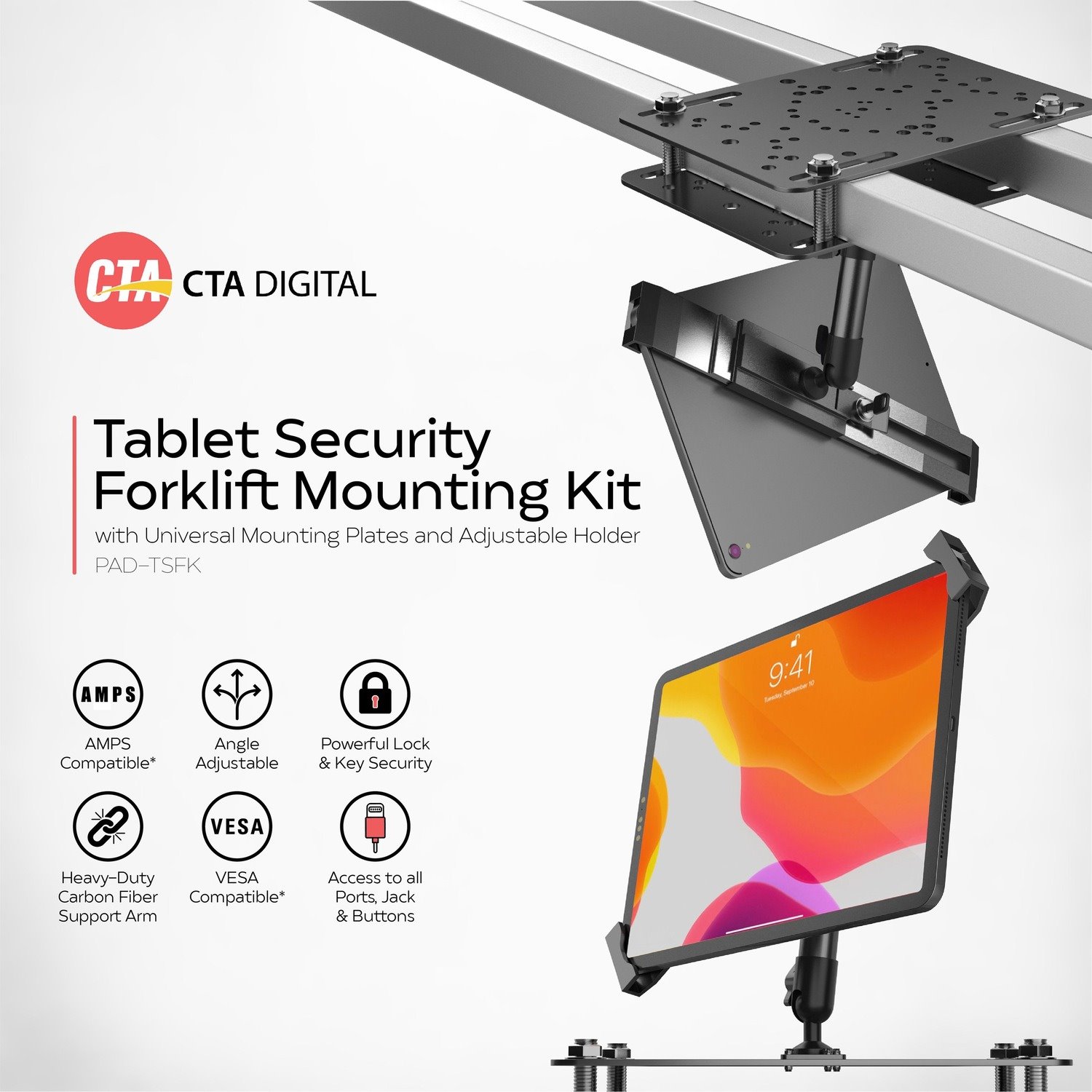 CTA Digital Vehicle Mount for Tablet, iPad Air, iPad mini, iPad Pro - Black