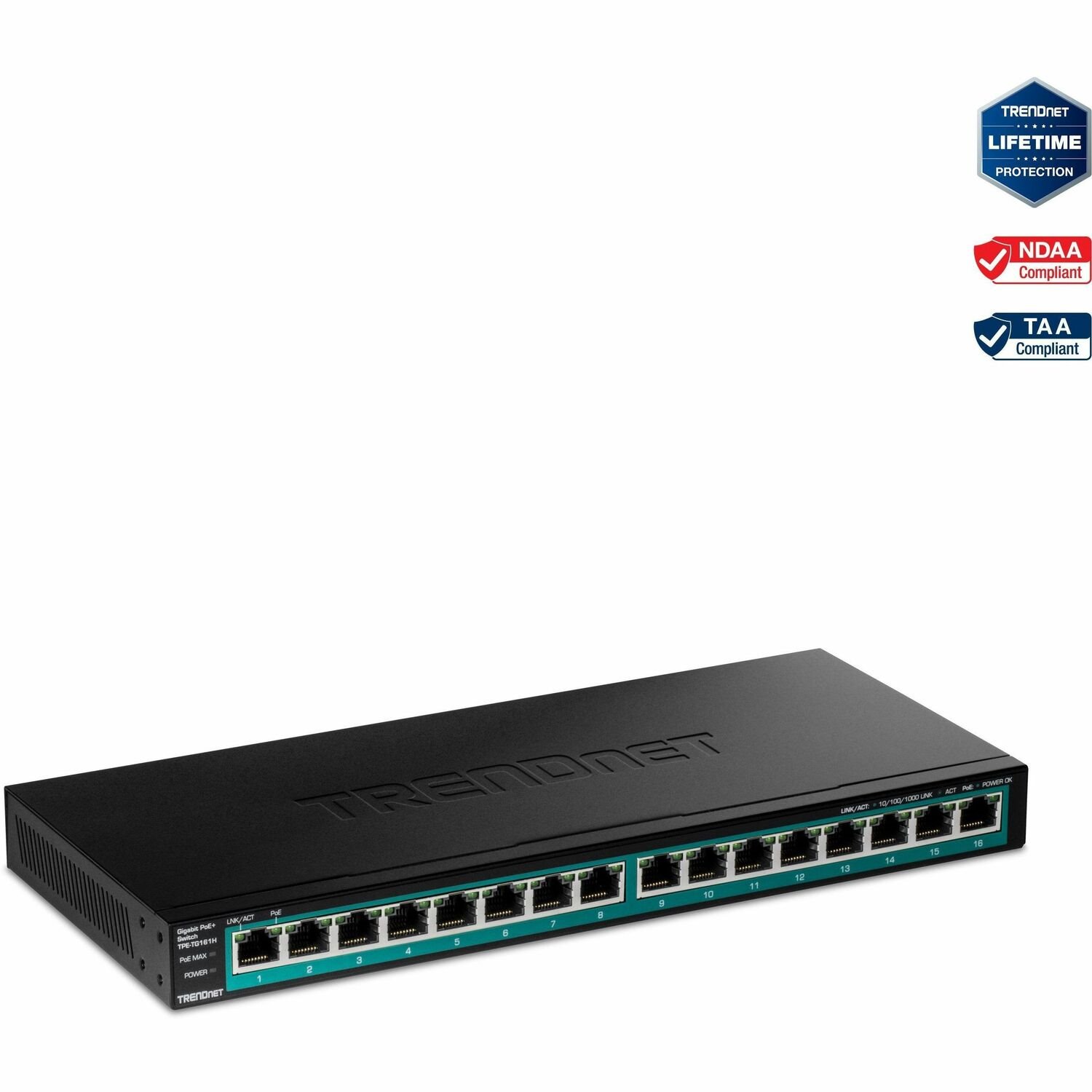 TRENDnet 16 Ports Ethernet Switch - Gigabit Ethernet - 10/100/1000Base-T - TAA Compliant