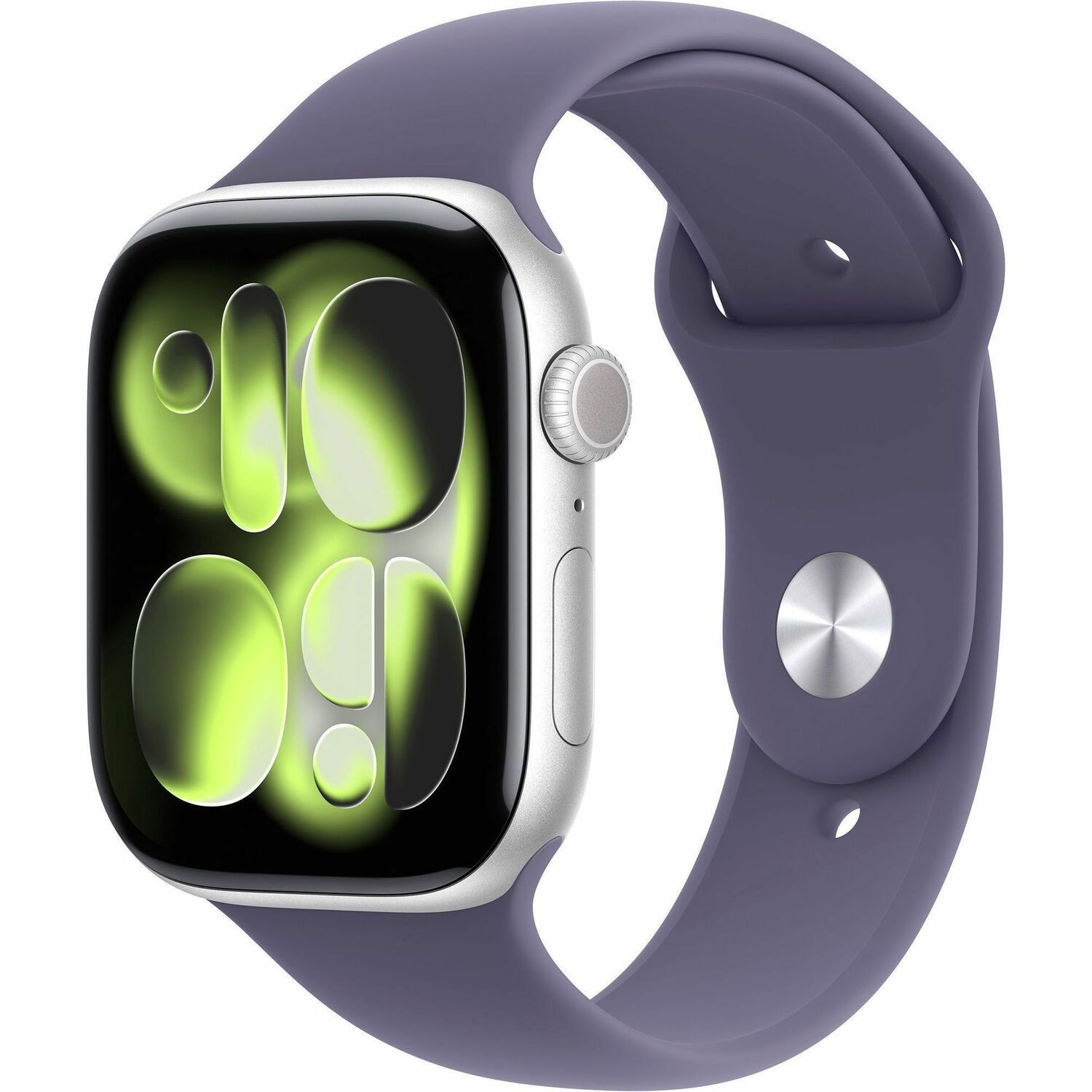 Apple Watch Series 11 Smart Watch - 42 mm Case Height - 36 mm Case Width - Silver Case Color - Purple Fog Band Color - Aluminium Case Material - Rubber Band Material - Wireless LAN