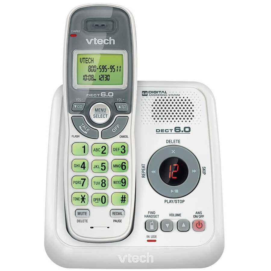 VTech CS6124 DECT 6.0 Cordless Phone with Answering System and Caller ID/Call Waiting, White with 1 Handset