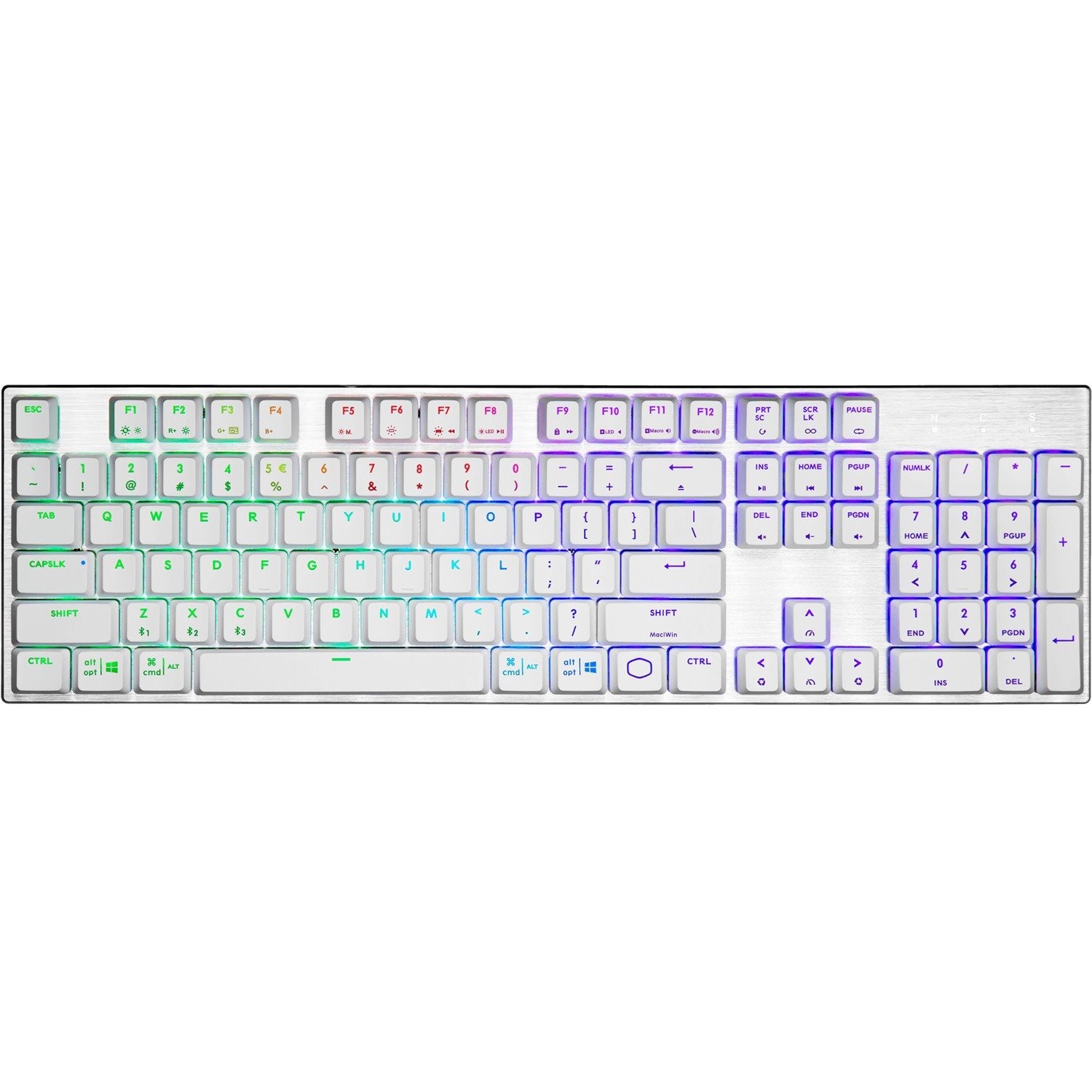Cooler Master SK653 Gaming Keyboard - Wired/Wireless Connectivity - USB 2.0 Type A Interface - RGB LED - English (US) - Silver/White
