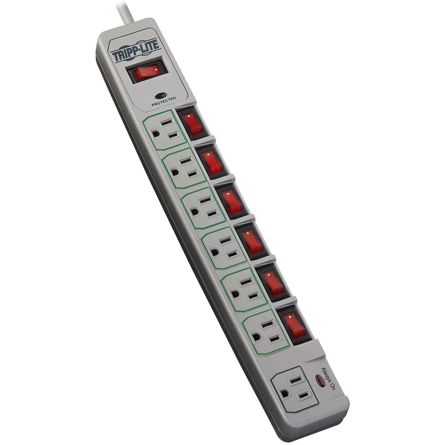 Eaton Tripp Lite Series Eco-Surge 7-Outlet Surge Protector, 6 ft. (1.83 m) Cord, 1080 Joules, Individually-Controlled