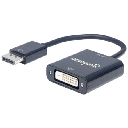 Manhattan DisplayPort 1.2a to DVI-D 24+1 Adapter Cable, 1080p@60Hz, 23cm, Male to Female, Active, DP2DVIS, Compatible with DVD-D, Black, Three Year Warranty, Polybag