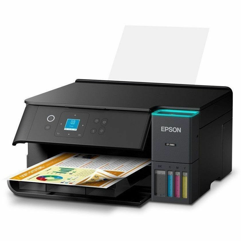 Epson ET-2980 Wired & Wireless EcoTank Inkjet Multifunction Printer - Color - Black