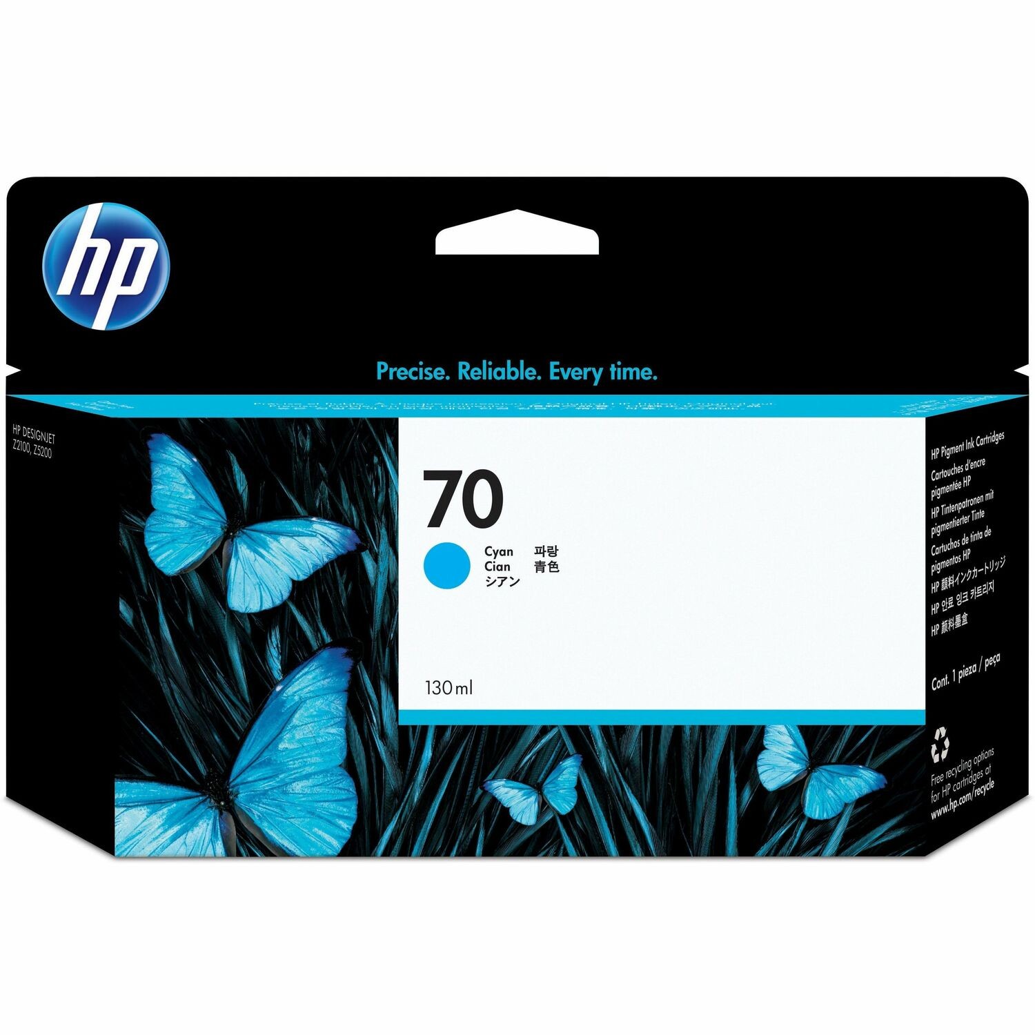 HP 70 (C9452A) Origineel Inkjet Inktcartridge - Enkelstuksverpakking - Cyaan - 1 Stuk