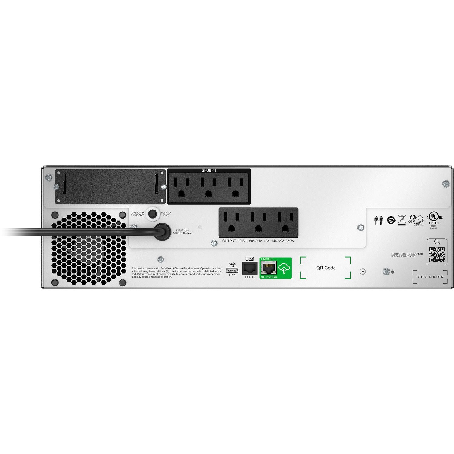 APC Smart-UPS, Line Interactive, 1500VA, Lithium-ion, Rackmount 3U, 120V, 6x NEMA 5-15R outlets, SmartConnect Port+SmartSlot, Short Depth, AVR, LCD