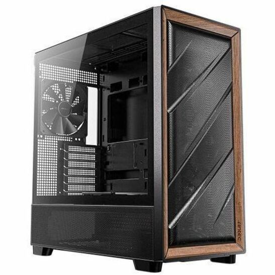 Antec Flux Mid Tower Gaming Case, 1 X Usb Type-C / 2 X Usb 3.0, Tempered Glass Side Window Panel, Multi-Directional Vent Design, Walnut Wood Accents, 5 X Pre-Installed PWM Fans, E-Atx (=330MM), Atx, M