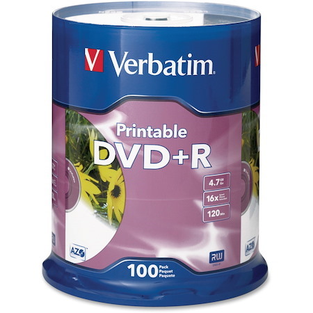 Verbatim DVD Recordable Media - DVD+R - 16x - 4.70 GB - 100 / Pack - Retail - White
