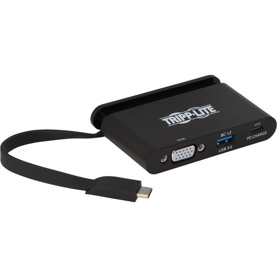 Tripp Lite by Eaton USB-C Multiport Adapter, VGA, USB 3.x (5Gbps) Hub Port, Self-Storing Cable and 100W PD 3.0, Black
