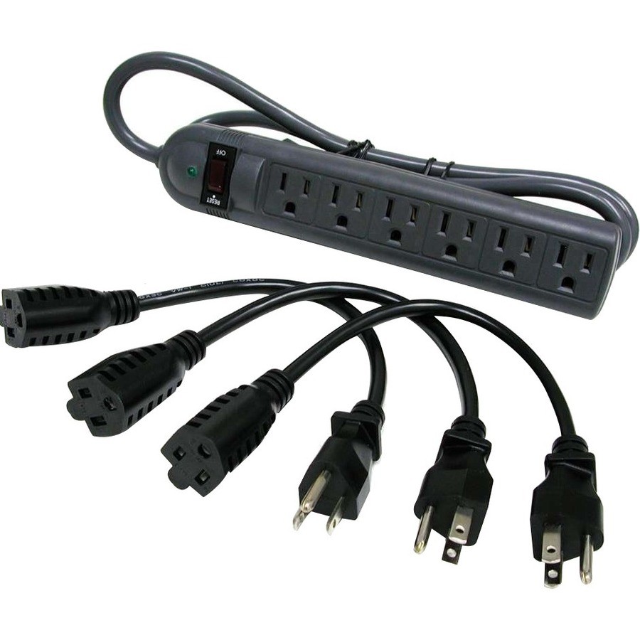 C2G 6-Outlet Surge Suppressor with (3) 1ft Outlet Saver Power Extension Cords