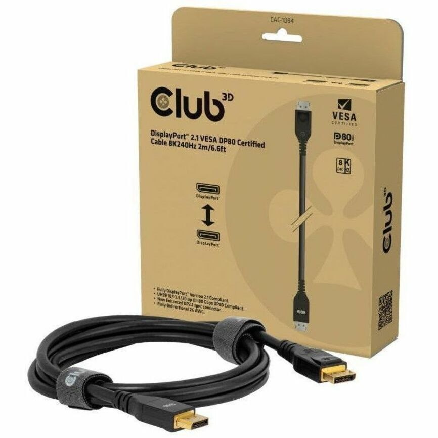 Club 3D DisplayPort 2.1 VESA DP80 Certified Cable 8K240Hz 2m/6.56ft