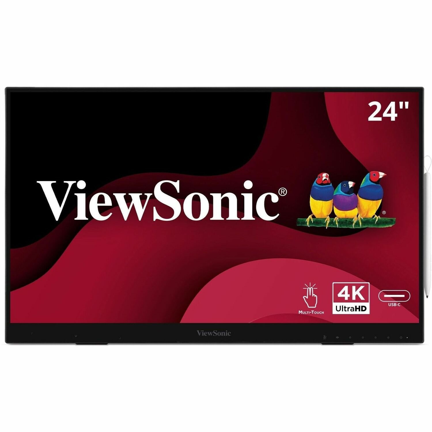 ViewSonic ID2456-4K 24 Inch 4K UHD Touch Display Tablet with PCAP 10 Point Touch, Active Stylus, Built-in Kickstand, USB Hub, HDMI, DisplayPort, and USB C Inputs