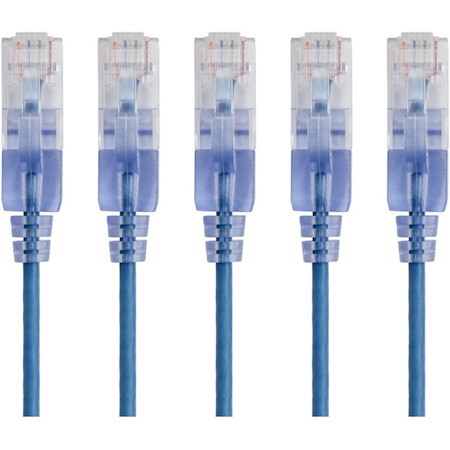 Monoprice 5-Pack, SlimRun Cat6A Ethernet Network Patch Cable, 5ft Blue
