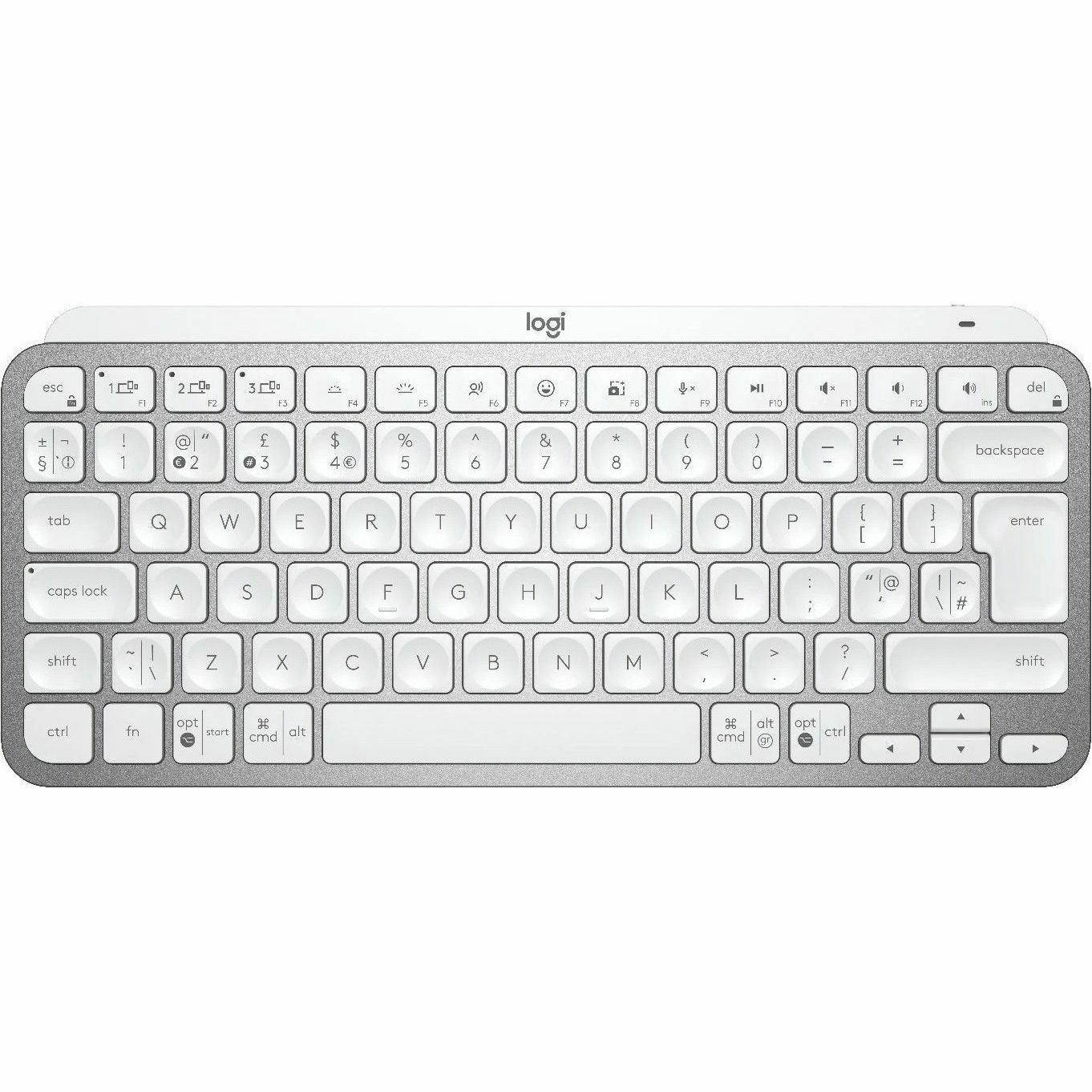 Logitech MX Keys Mini Keyboard - Wireless Connectivity - USB Interface - English (UK) - QWERTY Layout - Pale Gray