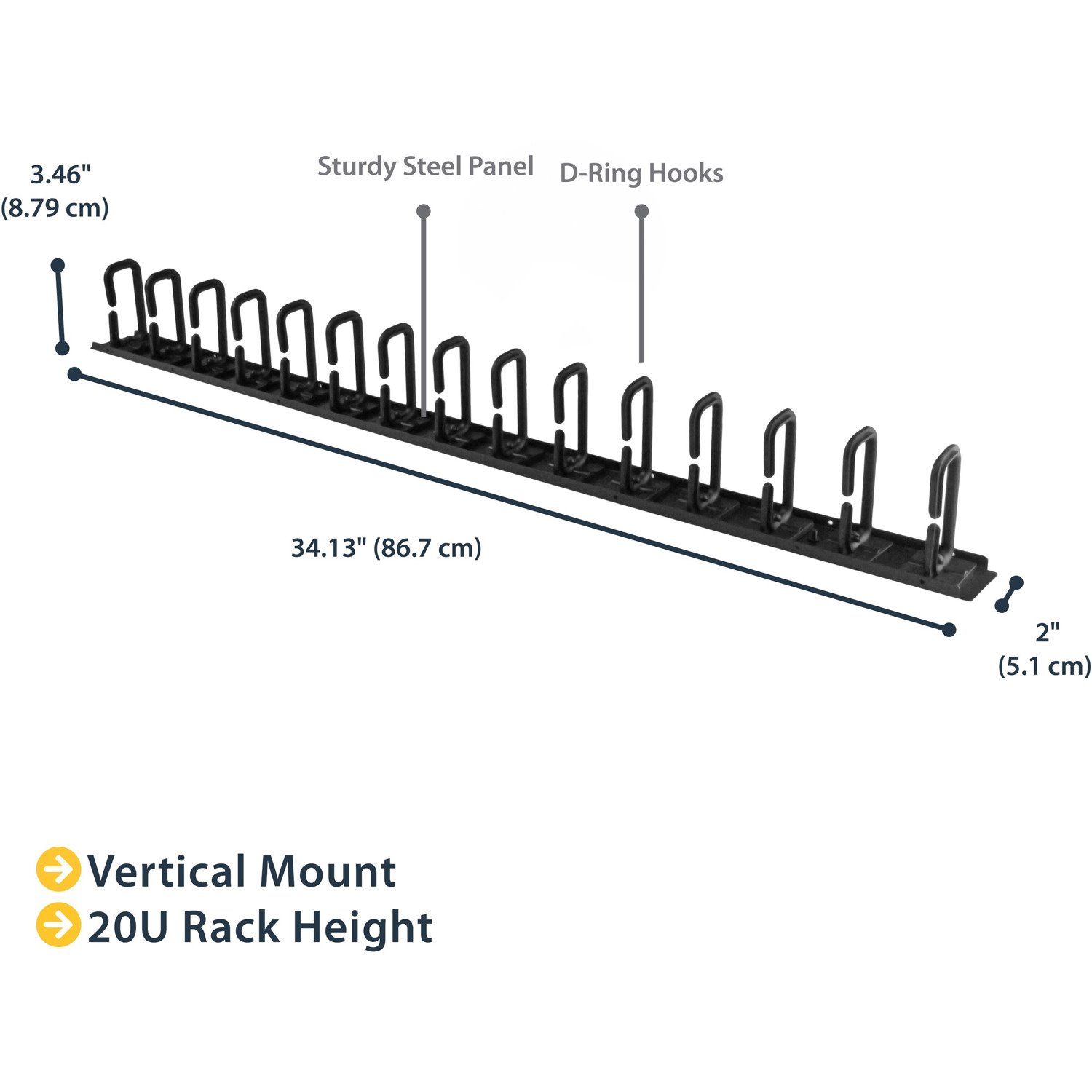 StarTech.com Vertical Cable Organizer with D-Ring Hooks - Vertical Cable Management Panel - 20U - 2.8ft.