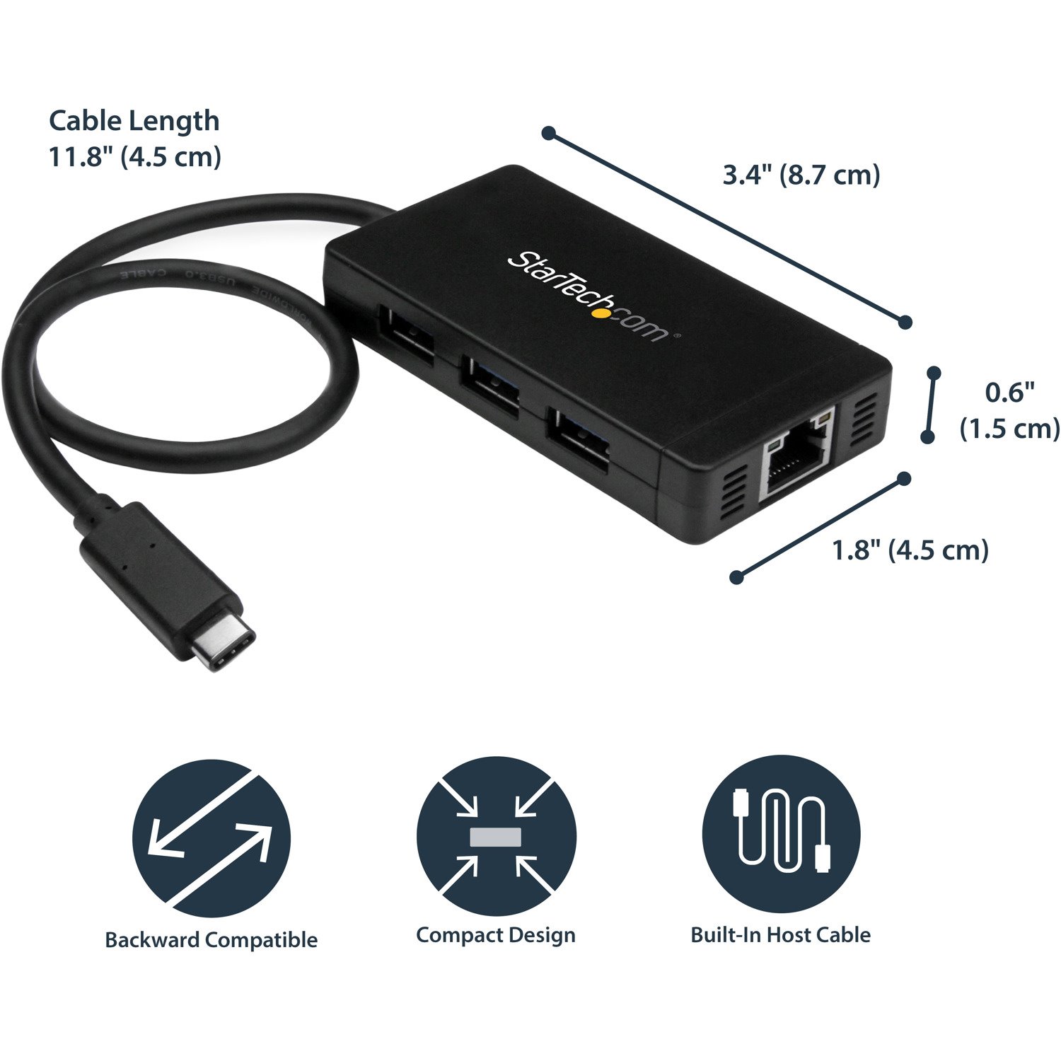 StarTech.com 3-port USB 3.0 Hub Plus GbE