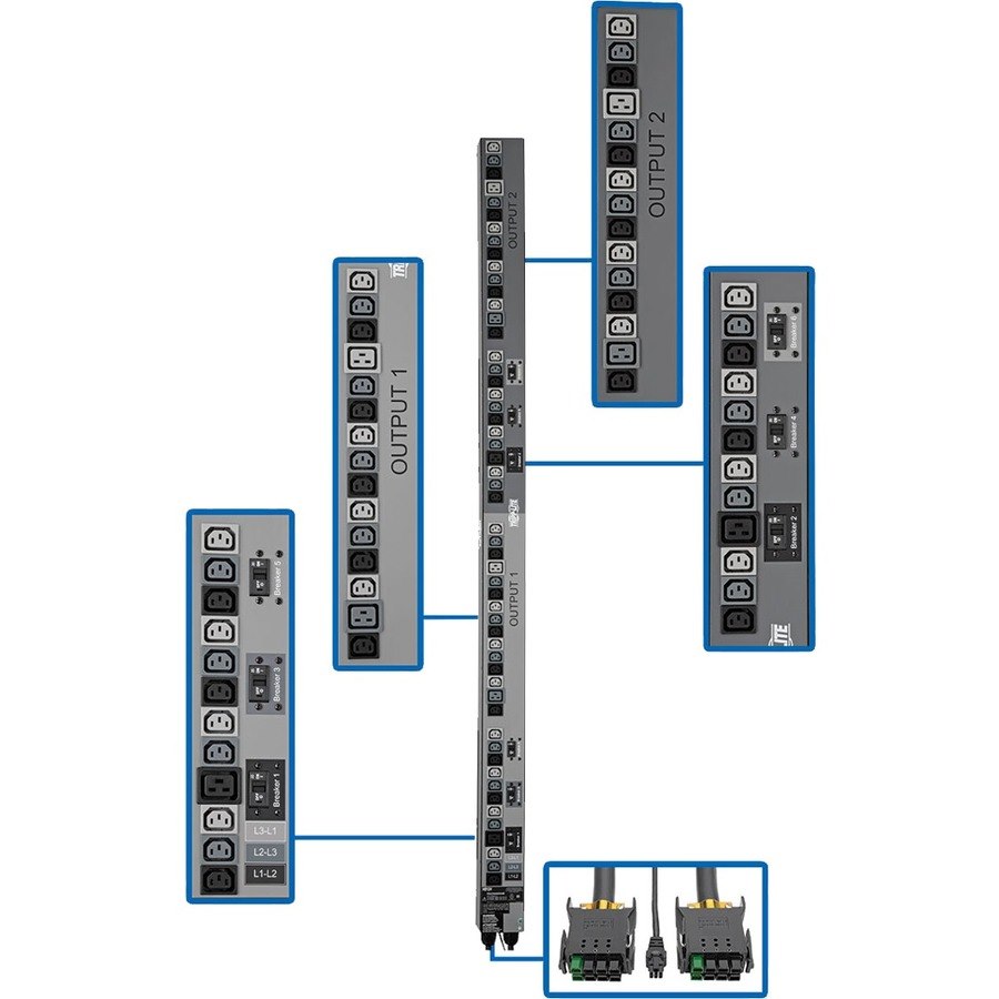 Tripp Lite by Eaton 17.3kW 3-Phase Vertical PDU Strip, 208V Outlets (48 C13 & 6 C19), 0U Rack-Mount, Accessory for Select ATS PDUs
