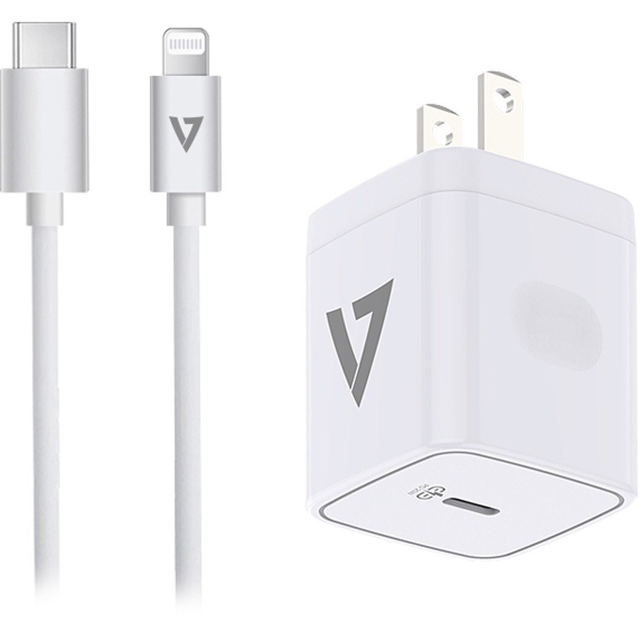 V7 ACUSBC20WPD-BDL-1N20W USB-C PD Wall Charger with 1m USB-C to Lightning Cable