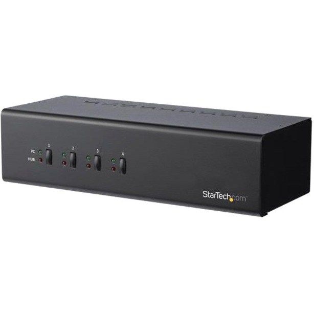 StarTech.com 4 Port Dual Monitor DVI KVM Switch - Dual Screen Display Compact USB KVM Switch with USB 3.0 Hub & Audio - TAA Compliant