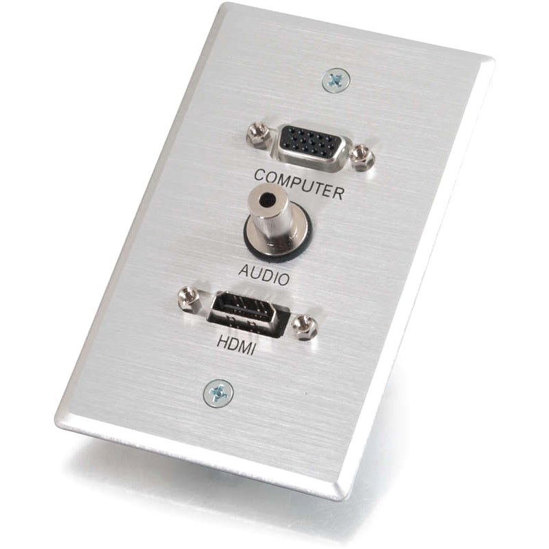 C2G HDMI, VGA and 3.5mm Audio Pass Through Wall Plate Single Gang Brushed Aluminum