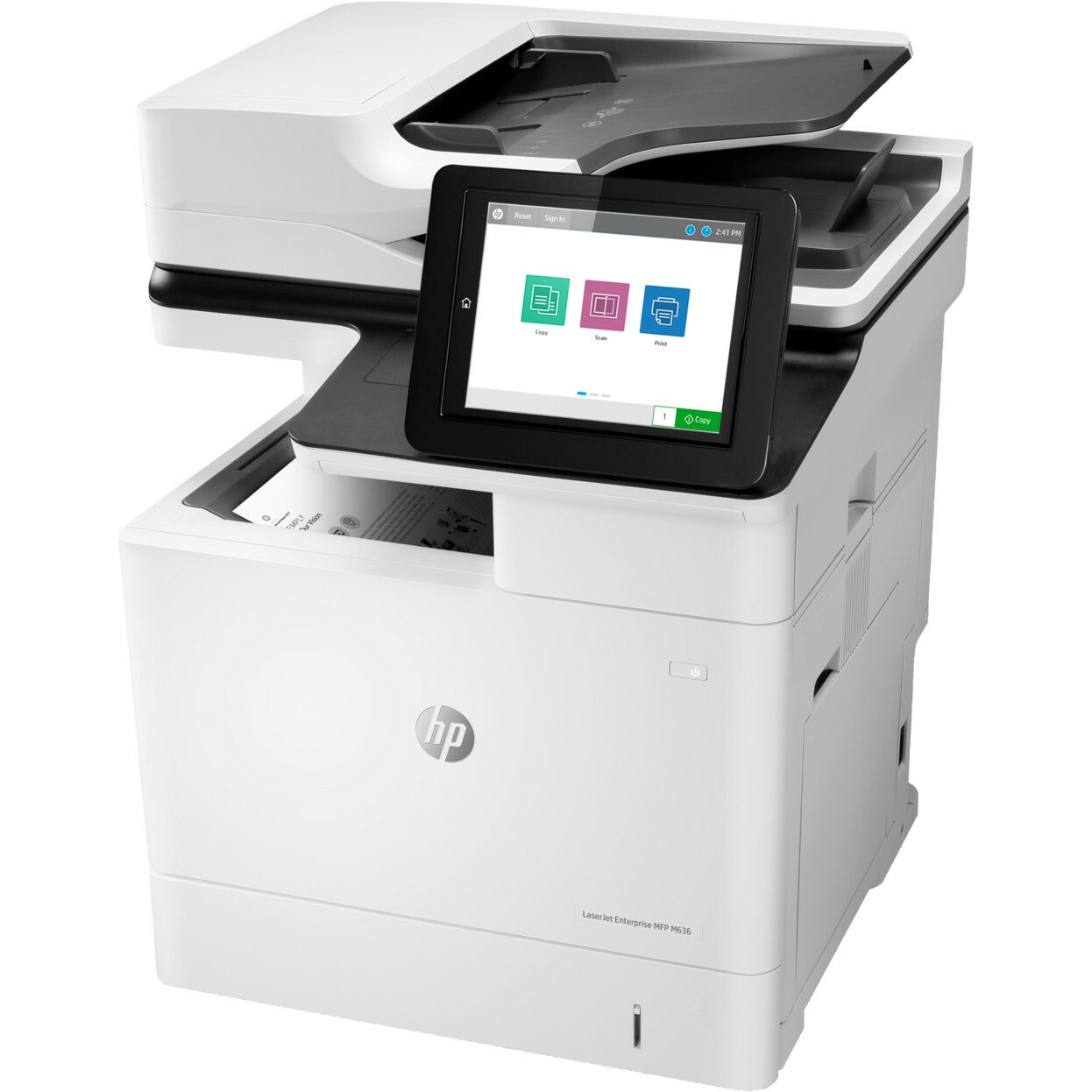 HP LaserJet M636fh Laser Multifunction Printer-Monochrome-Copier/Fax/Scanner-75 ppm Mono Print-1200x1200 Print-Automatic Duplex Print-300000 Pages Monthly-650 sheets Input-Color Scanner-600 Optical Scan-Monochrome Fax-Gigabit Ethernet