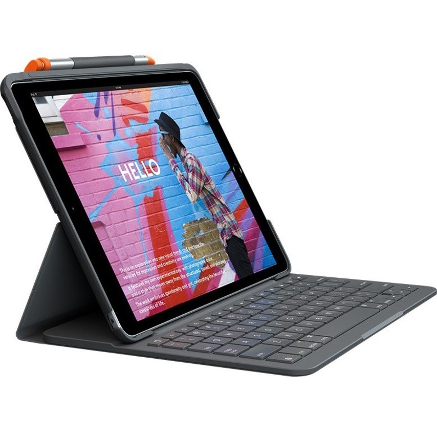 Logitech Slim Folio Keyboard/Cover Case (Folio) Apple, Logitech iPad (7th, 8th, 9th Generation) Tablet - Graphite