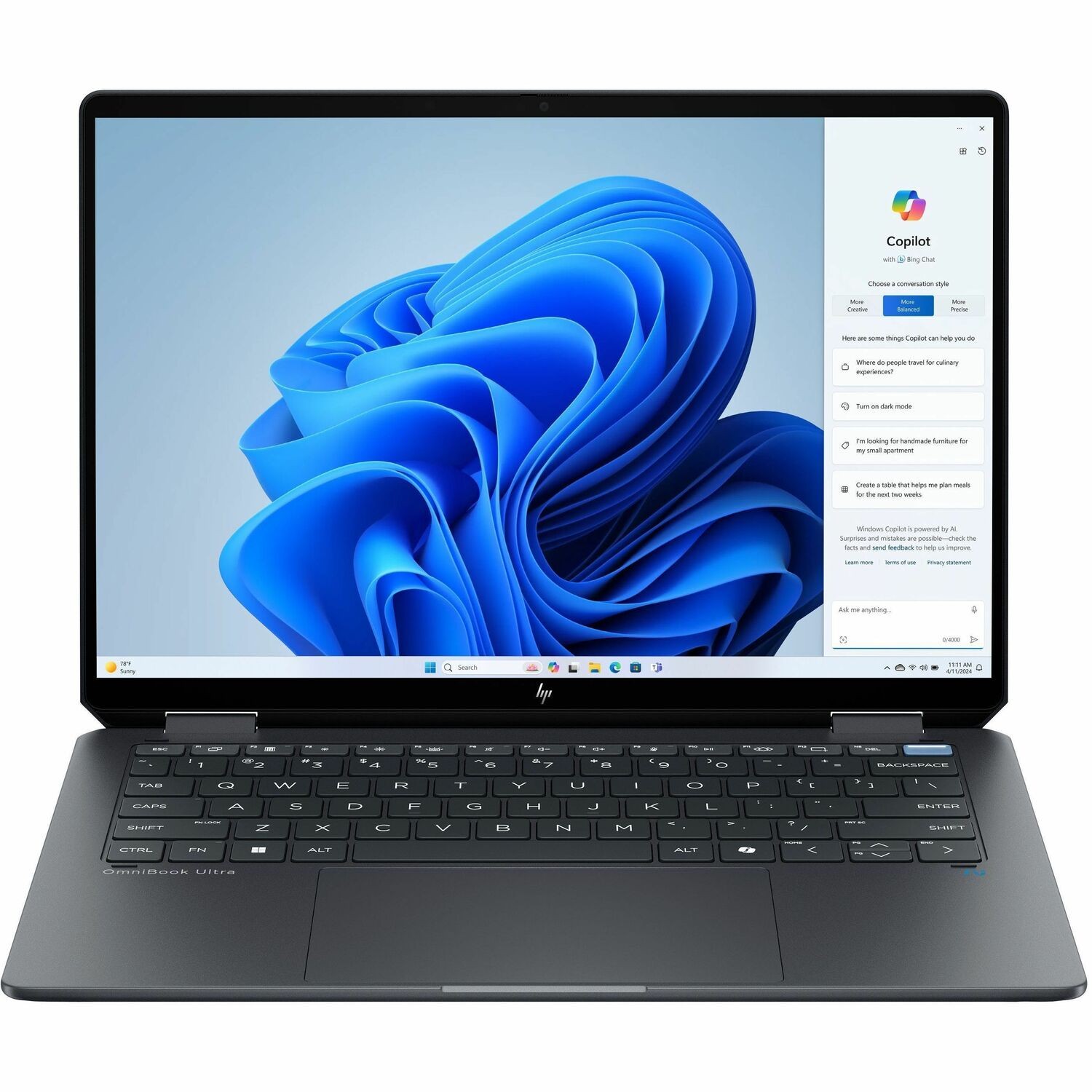 HP OmniBook Ultra Flip 14-fh0006na 35.6 cm (14") Touchscreen Convertible Copilot+ PC 2 in 1 Notebook - 3K - 120 Hz - Intel Core Ultra 7 256V - Intel Evo Platform - 16 GB - 1 TB SSD - Eclipse Gray