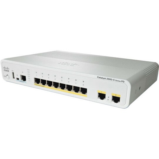 Cisco Catalyst 2960-C 2960CPD-8PT-L 8 Ports Manageable Ethernet Switch - 10/100Base-TX, 10/100/1000Base-T - Refurbished